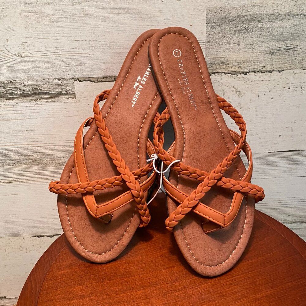 Charles Albert Brown Thong Sandals Size 7 New w/Tags